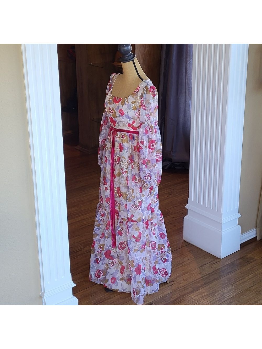 Lorrie Deb San Francisco Vtg 70s Size 6 Floral Chiffon Maxi Dress - Picture 3 of 11